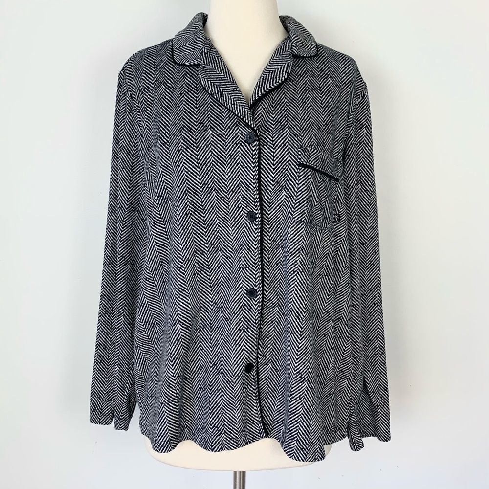 Simply Vera Wang Fleece Button-Up Herringbone Long Sleeve Pajama Top